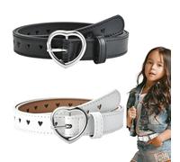 ZEPIQOR Ceinture pour Fille, Ceintures pour enfants, 2 Pièces Enfant Ceinture en Cuir PU avec Boucle en Forme de Coeur Réglable pour Pantalons Jeans Jupes Vestes Uniformes Scolaires Robes