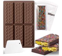 ZEPIQOR Dubaï Moule à chocolat en silicone avec 6 planches de chocolat profond, grattoir et sac et autocollants, moule à chocolat Dubaï pour chocolat, praline, bonbons (motif de diamant)