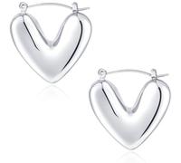 ZEPIQOR Grandes boucles d'oreilles créoles en argent sterling 925, boucles d'oreilles en forme de coeur, boucles d'oreilles ovales épaisses en argent 925, grandes boucles d'oreilles créoles épaisses
