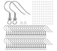 ZEPIQOR Lot de 200 crochets en argent sterling 925 non allergène sans nickel pour boucles d'oreilles DIY 100 en argent et 100 capuchons transparents