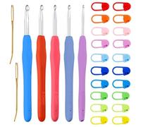 ZEPIQOR Lot de 5 Crochets de Taille 6,5 mm, 7 mm, 8 mm, 9 mm, 10 mm,Avec marqueur et épingles à laine,Grands Crochets avec Aiguilles et marqueurs de Maille