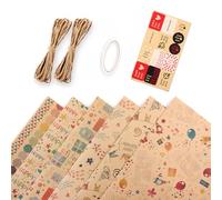 ZEPIQOR Papier Cadeau Anniversaire pour Enfant Femme Fille Garçons Homme-Papier Emballage Cadeau Anniversaire Set-Papier Anniversaire D'emballage-Papier Cadeaux Kraft Couleur Recycléavec Ficelle