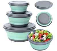 Zepitniy 3 Piezas Cuenco Plegable Bol Plegable con Tapa Cuenco Ensaladera Viaje Plegable Tazón Portátil Ensaladera 300/650/900ml Tazón Plegable Acampar para Senderismo Camping Picnic-Verde