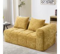 Zepneiy Canapé 2 Places, Fauteuil rembourré avec Méridienne, Canapé 2 Places Canapé Moderne Design avec Coussin et Poches latérales pour télécommande et téléphone Portable, Chenille Jaune