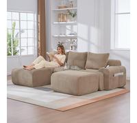Zepneiy Canapé 3 Places modulaire, avec 2 Repose-Pieds Amovible, Canapé modulable en U avec Porte-gobelet et Poches de Rangement latérales, Convient aux Salon et Bureau, Velours côtelé, Kaki