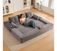 Zepneiy Canapé Compressé avec Oreiller à mémoire de Forme et 2 oreillers décoratifs, Canapé 3 Places avec Poches et Porte-gobelet, Canapé Pliant en Corde avec Mousse Haute densité, Gris Foncé