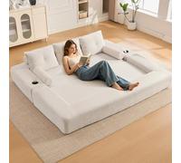 Zepneiy Canapé Compressé avec Oreiller à mémoire de Forme et 2 oreillers décoratifs, Canapé 3 Places avec Poches et Porte-gobelet, Canapé Pliant en Corde avec Mousse Haute densité, Beige