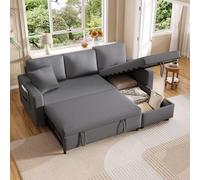 Zepneiy Canapé Convertible 3 Places en L, Canapé d'angle Convertible avec Rangement, Canapé Lit avec Sac d'accoudoir, Méridienne Réversible Gauche/Droite au Salon Appt