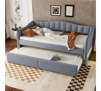 Zepneiy Canapé lit 90x200cm avec canapé gigogne, Simple au Style Simple, Design Lumineux LED, Tissu en Lin, Gris (Matelas Non Inclus)