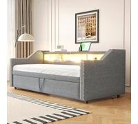 Zepneiy Canapé-lit gigogne 90/180 x 190 cm avec Rangement Multifonction, avec éclairage LED et Prise USB, Gris Clair (Matelas Non Inclus)