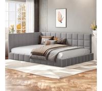 Zepneiy Canapé-lit rembourré 140×200 cm, lit Multifonction avec sommier à Lattes, Tissu Velours, Gris (Matelas Non Inclus)