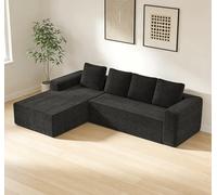Zepneiy Canapé modulable en Forme de L avec méridienne orientée à Droite, Canapé 4 Places rembourrés Cloud avec Assise Profonde, pour Salon et Chambre, Chaise Longue en Velours côtelé Moelleux Noir