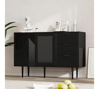 Zepneiy Commode 120 x 38 x 79,5 cm avec 3 tiroirs et 2 Portes, avec Pieds en métal et Porte vitrée, Noir