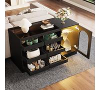 Zepneiy Commode 6 tiroirs, Meuble Cuisine Rangement avec éclairage LED, Buffet Cuisine pour Cuisine Salle à Manger et Salon, Noir 120×40×75cm