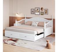 Zepneiy Lit 90x190 avec lit gigogne, Canapé lit avec 2 tiroirs, Lit Coffre avec sommier à Lattes, Lit Rembourré Cadre de lit 90x190 en Bois Massif Blanc (sans Matelas)