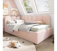 Zepneiy Lit 90x200 avec Espace de Rangement hydraulique, Canapé lit avec parois latérales interchangeables, Lit Rembourré avec sommier à Lattes, Lit Enfant 90x200 Velours Rose (sans Matelas)