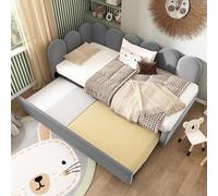 Zepneiy Lit 90x200 avec lit gigogne 90x190, Canapé lit avec parois latérales interchangeables, Lit Rembourré avec sommier à Lattes, Lit Enfant 90x200 Velours Gris (sans Matelas)