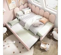 Zepneiy Lit 90x200 avec lit gigogne 90x190, Canapé lit avec parois latérales interchangeables, Lit Rembourré avec sommier à Lattes, Lit Enfant 90x200 Velours Rose (sans Matelas)