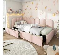 Zepneiy Lit Enfant 90x190 avec tiroirs et Espace de Rangement, Canapé lit avec parois latérales interchangeables, Lit Rembourré avec sommier à Lattes en Velours Rose (sans Matelas)