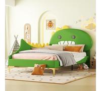 Zepneiy Lit Enfant 90x200 avec Forme de Dinosaure, Lit Simple avec sommier à Lattes et tête, Cadre De Lit 90x200 en Vert (sans Matelas)