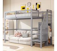 Zepneiy Lit Mezzanine 90x200cm, avec escalier, Armoire Simple avec étagère de Rangement, lit Enfant en Bois, Gris (Matelas Non Inclus)