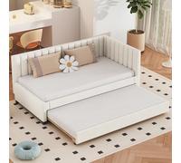 Zepneiy Lit rembourré 90×200 cm, canapé-lit gigogne, lit Multifonction avec sommier à Lattes, Tissu Velours, Beige (Matelas Non Inclus)