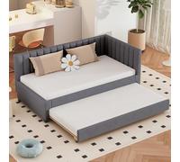 Zepneiy Lit rembourré 90×200 cm, canapé-lit gigogne, lit Multifonction avec sommier à Lattes, Tissu Velours, Gris (Matelas Non Inclus)