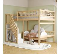Zepneiy Lit surélevé 140x200 cm, échelle de sécurité avec Rangement, lit Enfant, Structure en Bois Massif, Naturel (Matelas Non Inclus)