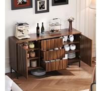 Zepneiy Meuble de Rangement, Commode Multifonctionnel Mid Century Modern, Buffet avec 3 tiroirs et Niche Monobloc, Meuble de Cuisine pour Cuisine Salon, Armoire Chêne Foncé 150x40x80cm