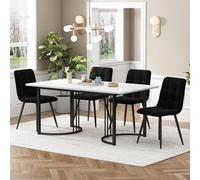 Zepneiy Table a Manger avec 4 chaises, Table Salle à Manger Rectangle 140x80cm en MDF Pieds Blancs et Noirs avec Chaise de Salle à Manger Moderne avec Velours Noir, pour Cuisine