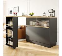 Zepneiy Table a Manger Extensible avec Espace de Rangement, Table Bar rotative à 360°avec étagères et Verre, Buffet Salle a Manger pour Cuisines et Restaurants (Noir 90x45x100 cm)