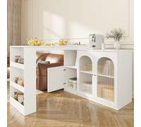 Zepneiy Table a Manger Extensible avec Espace de Rangement, Table Barrotative à 360° avec étagères Ouvertes, Buffet Salle a Manger pour Cuisines et Restaurants (Blanc 120x40x97 cm)