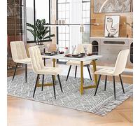 Zepneiy Table a Manger rectangulaire avec 4 chaises, Table Salle à Manger 117 cm en MDF avec Pieds en Fer plaqué Or, pour Cuisine Salle à Manger, Chaise de Salle à Manger en Velours Beige