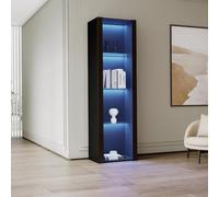 Zepneiy Vitrine Haute Brillance 55×38×166cm, Meuble de Rangement avec éclairage LED, avec 3 Compartiments en Verre, Meuble Vertical, Meuble Haut, Noir