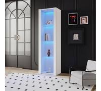 Zepneiy Vitrine Haute Brillance 55×38×166cm, Meuble de Rangement avec éclairage LED, avec 3 Compartiments en Verre, Meuble Vertical, Meuble Haut, Blanc