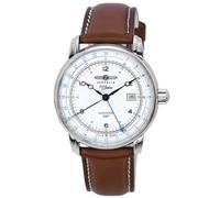 Zeppelin Montre 100 Jahre Z86661 GMT Automatique Cadran argent Acier 43 mm Cuir marron