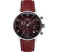 Zeppelin Hindenburg Montre Homme Acier Chrono Solaire Cuir Rouge 8086-2