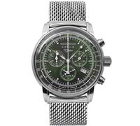 Zeppelin Montre pour Homme avec Bracelet milanais en Acier Inoxydable Massif - Série 100 Ans - Chronographe, Date et Alarme - 8680M, Vert, chronographe