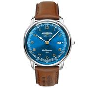 Zeppelin 9640-3 Méditerranée Montre pour homme - Mouvement à quartz - Boîtier en acier inoxydable - Cadran bleu - Bracelet en cuir - 40 mm