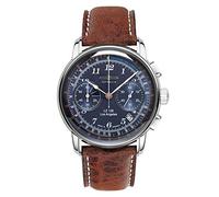 Montre homme - Zeppelin - 7614-3 - Cuir marron - Cadran bleu - Indices lumineux