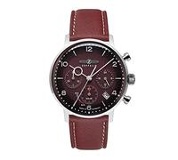 Zeppelin Montre Homme Hindenburg – Chrono solaire acier, bracelet cuir rouge – 8086-2