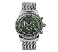Zeppelin Montre pour Homme avec Bracelet milanais en Acier Inoxydable Massif - Série 100 Ans - Chronographe, Date et Alarme - 8680M, Vert, chronographe