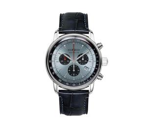 ZEPPELIN Série LZ14 Marine avec Bracelet en Cuir Aspect Crocodile, Argenté/Bleu Glacier