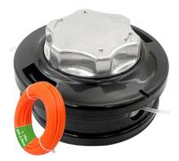 Zeqeey M10x1,25 Tête de fil gauche en alliage d'aluminium Mähkopf avec pointe automatique Tête de fil double avec fil en nylon pour taille-haies Fil de taille 2,4 mm x 15 m