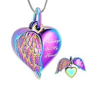 zeqingjw Collier urne funéraire en forme de cœur pour femme, bijou souvenir pour femme, collier commémoratif avec aile d'ange pour cendres pour vos proches, Métal, Acier inoxydable