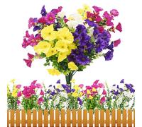 Zequech 8 Bouquets Fleurs Artificielles Extérieur, Résistante aux UV Simulation Fausse Gloire Matinale Fleurs Pétunia Deco Plante pour Décoration Jardin Balcon Fenêtre (Jaune Blanc Lotus Violet)