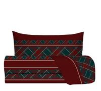zer0bed, Parure de lit 1 Place en Tartan, 100% Coton, Bordeaux Vert, Drap Plat, Drap-Housse avec Coins, taie d'oreiller