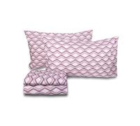 zer0bed Parure de lit Double en Coton Fantaisie géométrique, fabriquée en Italie, Drap-Housse + Drap Housse + Paire de taies d'oreiller 100% Coton, Mauve