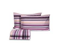 zer0bed Parure de lit Double en Coton Fantaisie rayé, fabriquée en Italie, Drap-Housse + Drap Housse + Paire de taies d'oreiller 100% Coton, Mauve