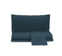 zer0bed, Parure de lit Double en Satin de Coton de Couleur Unie, Bleu Paon, 100% Satin de Coton, Drap Plat, Drap Housse avec Angles, Paire de taies d'oreiller 4 Volants